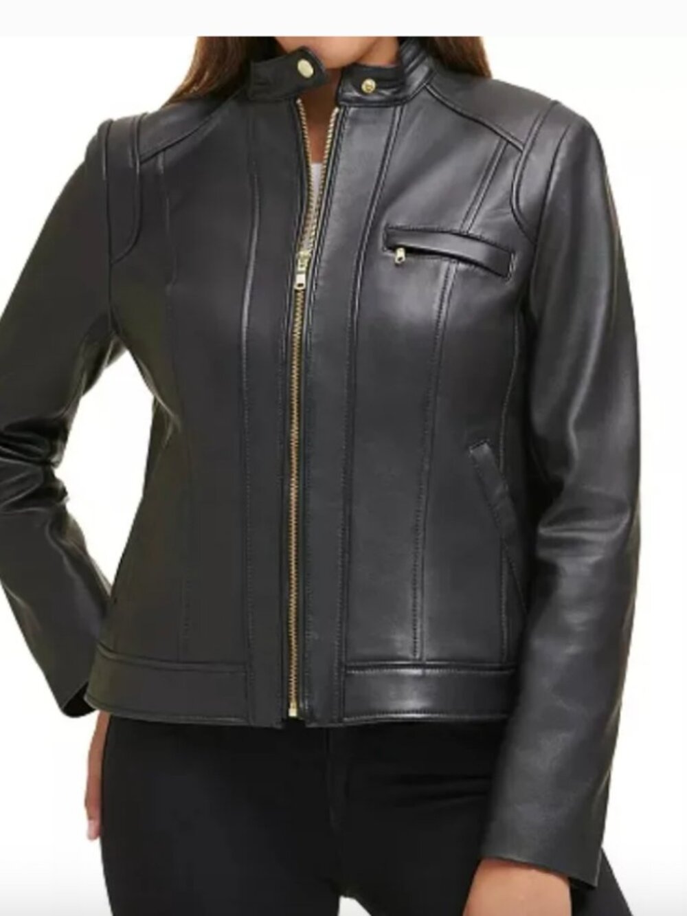 NEW Cole Haan Black 100% Lamb Leather Moto Style Zip Jacket Size XL